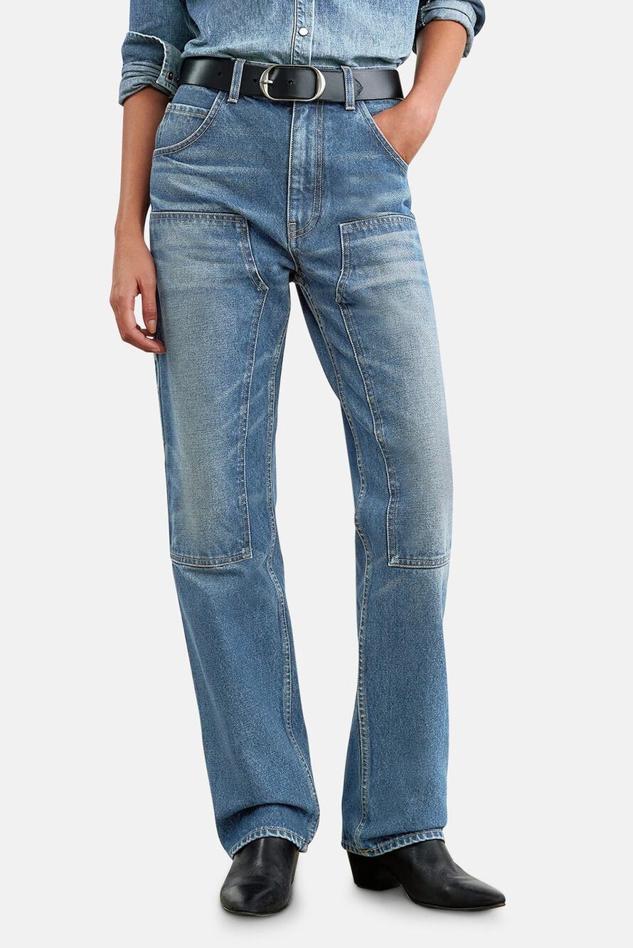 Designer Nili Lotan Size 26 Welder Mid Rise Summer Wash Blue Denim Women's Jeans